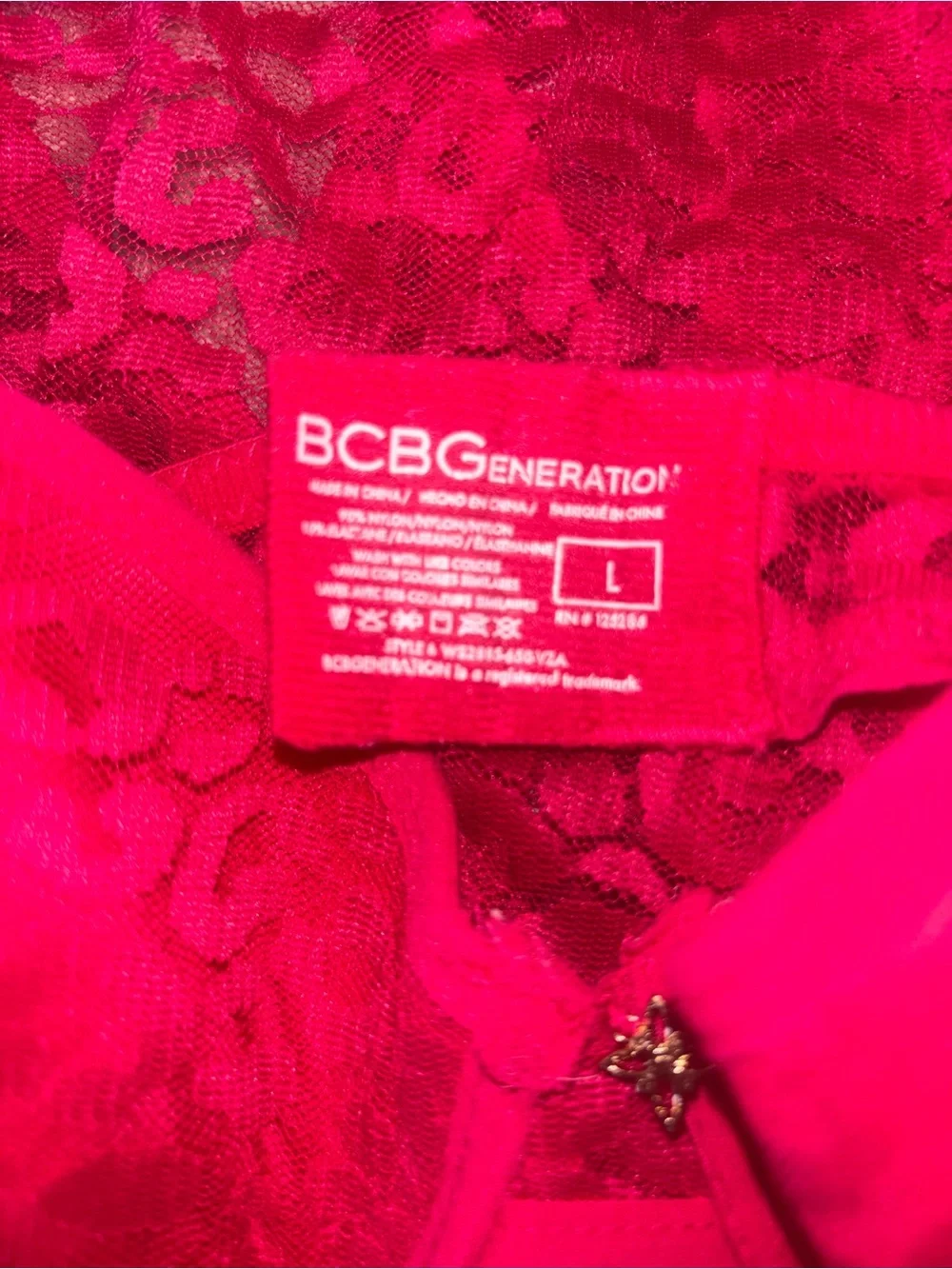 BCBG hot pink leopard lace teddy bodysuit size L